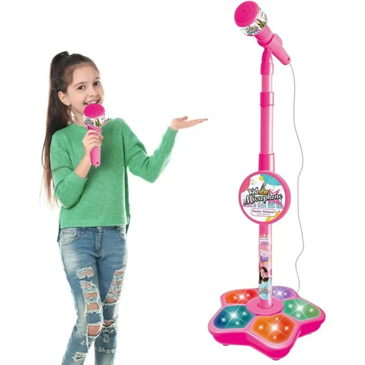 Kids Karaoke Machine with Microphone and Stand - Singing Musical Toy with Flashing Lights, Perfect for Boys and Girls Parties