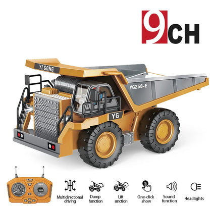 1:24 Scale 9CH RC Alloy Dump Truck - Remote Control Engineering Vehicle, Heavy Excavator and Forklift Toy for Boys