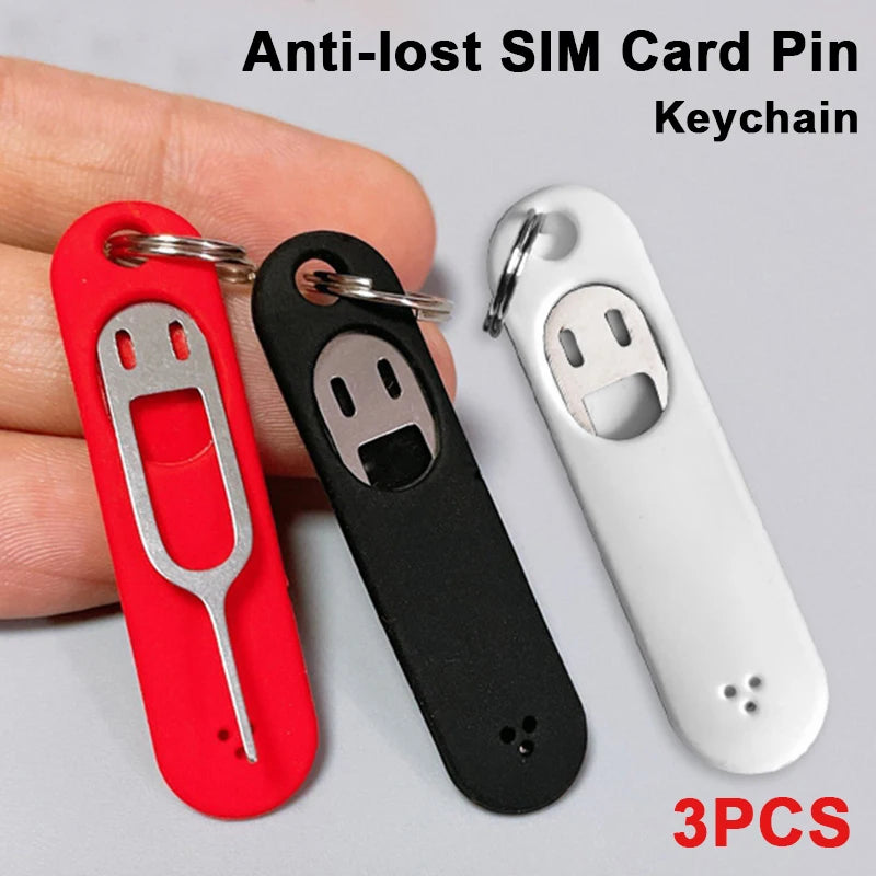 3PCS Silicone SIM Card Pin Keychain – Anti-Lost Phone ID Card Tray Pins – Stainless Steel Removal Needle & Thimble Keyring