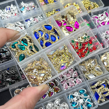 1Box Saturn Planet Cross Nail Charms - Luxury Nail Parts with Gem Stones & Crystal Rhinestones - Nail Art Decoration Accessories