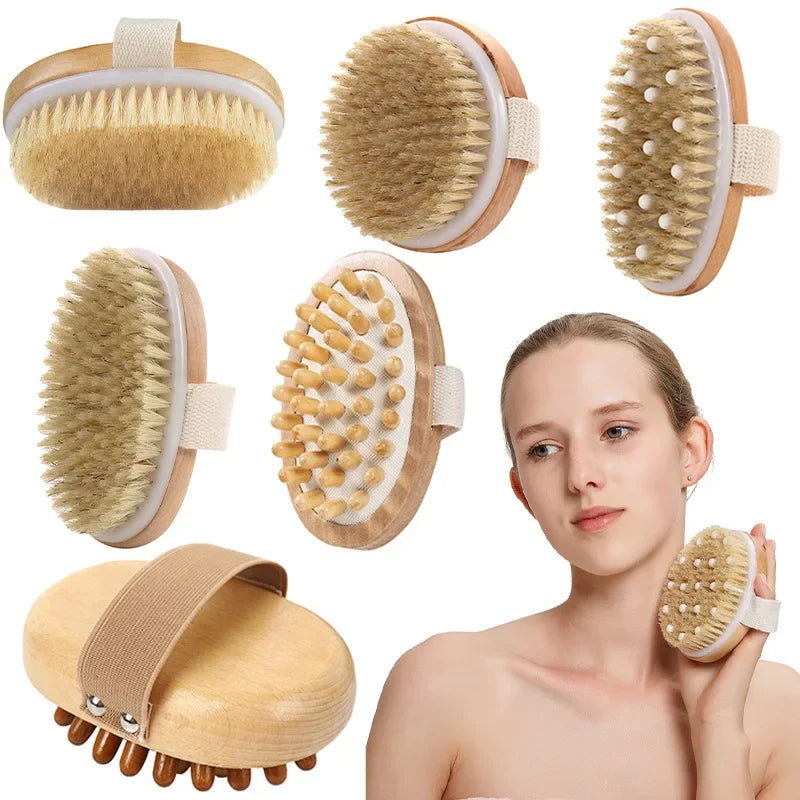 2-in-1 Natural Bristle Body Massage Brush: Dead Skin Remover and Anti-Cellulite Exfoliator - Enhances Blood Circulation