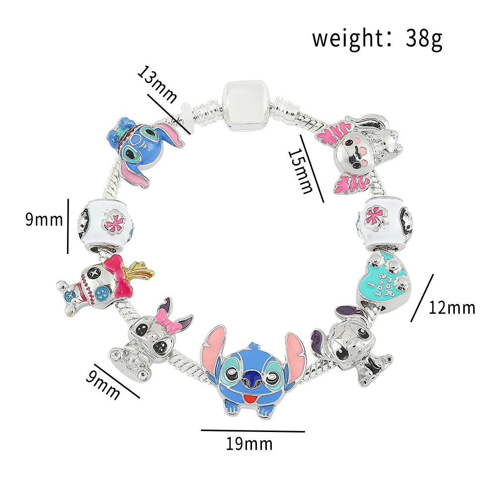 Disney Stitch Inspired Jewelry - Lilo & Stitch Cartoon Bracelet with DIY Pendant and Crystal Beads, Bangle for Women, Ideal Gift