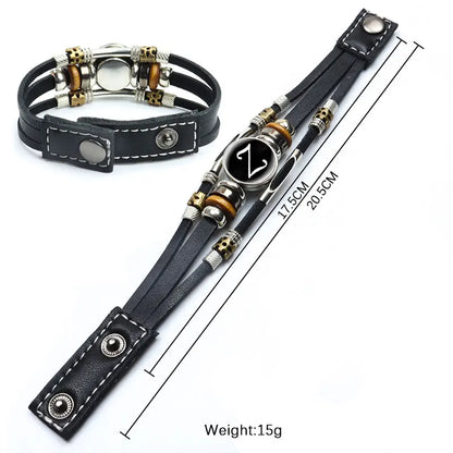 Artistic Letter A-Z Leather Bracelet - Adjustable Initial Cabochon Glass Snap Bracelet for Men & Women - Trendy Gift Accessory