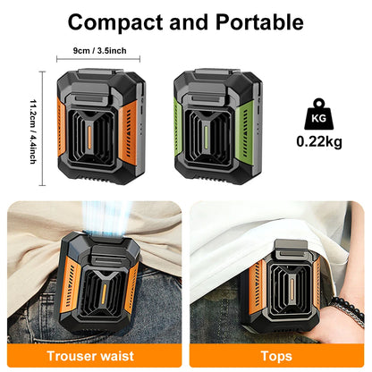 Waist Clip Fan – Portable Mini Hanging Neck Fan with USB Rechargeable Battery, Power Bank, LED Light for Outdoor Camping