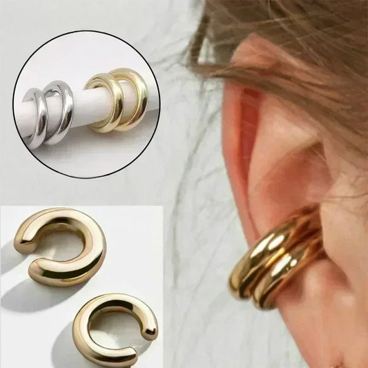 Unique Fake Piercing Metal Ear Clips: Asymmetry Round Cartilage Ear Clip for Women - Fashion Jewelry Christmas Gift