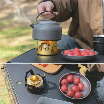 Portable Mini Alcohol Stove Burner - Adjustable Firepower Gasoline Stove with Aluminum Alloy Bracket - Ultralight Brass Camping Stoves