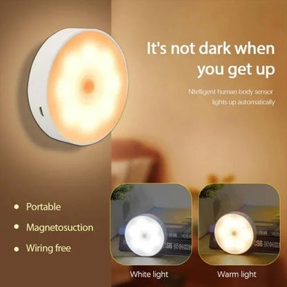 PIR Motion Sensor LED Night Light - USB Rechargeable Lamp for Kitchen Cabinet Wardrobe, Staircase, Wireless Closet Light