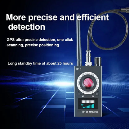 K18 Multi-Function Anti-Spy Camera Detector - Wireless Lens Device Finder, 1MHz-6.5GHz GSM Audio Bug and GPS RF Signal Tracker