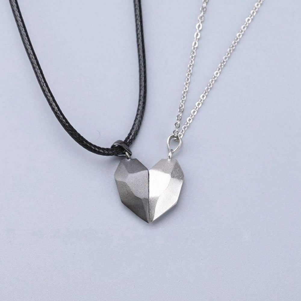 Simple Quality Couple Pendant Necklace – Electrocardiogram and Magnetic Heart, Splicing Design for Valentine's Day Gift