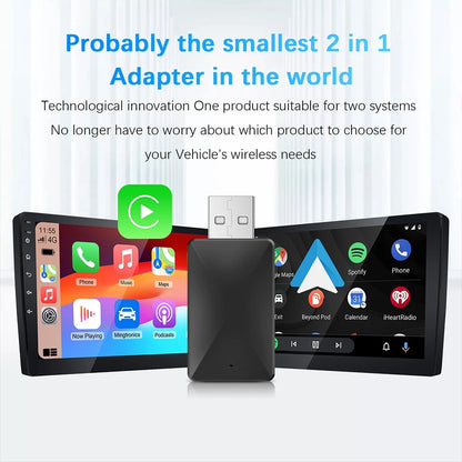 2024 Android Auto Wireless Adapter - Mini 2-in-1 Box with Apple CarPlay Dongle, Plug and Play Wired/Wireless WIFI for Cars