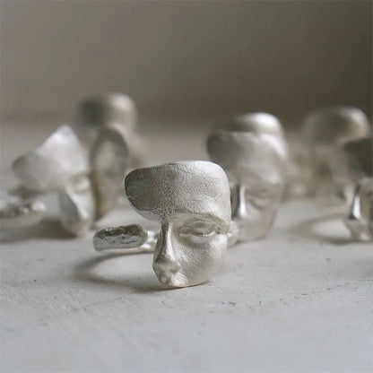 YIZIZAI Mystical Masked Faces Ring - Creative Goth Style Open Rings for Men & Women, Unique Jewelry Gift