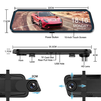 Car Mirror Camera Touch Screen Video Recorder - Front and Rear Dash Cam - Mirror DVR Black Box