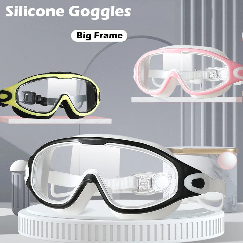 High-Definition Swimming Goggles for Adults - Waterproof, Anti-Fog, Electroplating Large Frame Goggles for Men and Women