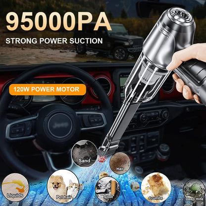 Wireless Portable Car Vacuum Cleaner - 95,000PA Strong Suction, Handheld Mini Cleaner, High Power Blower for Car and Home