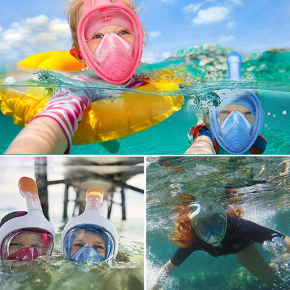 Underwater Snorkeling Full Face Mask Set - Anti-Fog Scuba Diving Respirator for Kids and Adults, Safe Breathing Swimming Mask