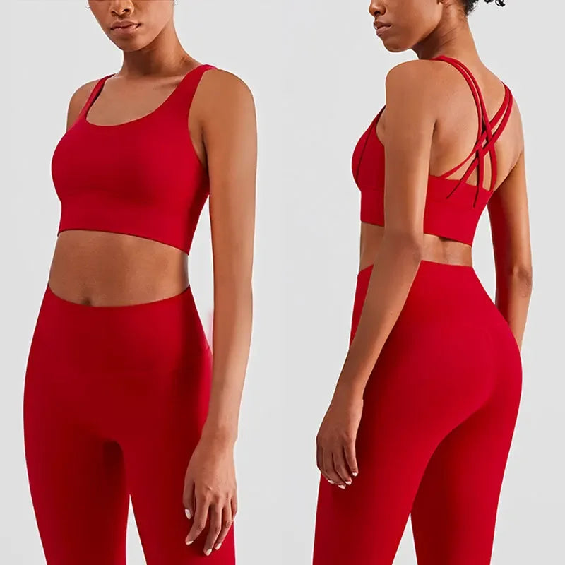 Women's 2 Piece Yoga Tracksuit - Athletic Wear with Push-Up Sports Bra and Leggings for Gym and Pilates Fitness