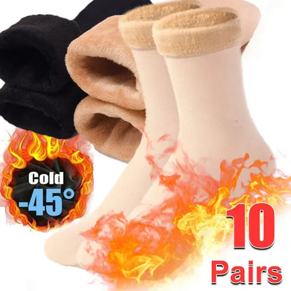 10 Pair Women's Winter Warm Short Socks - Thicken Thermal Cashmere Wool, Nylon Snow Velvet Boots - Home Floor Calcetines