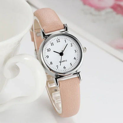 Simple Women’s Watches – Small Dial Quartz Wristwatches, Popular Round Leather Clock for Girls – Ideal Gift, Часы Женские Наручные