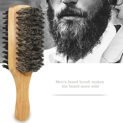 Men's Natural Boar Bristle Hair Brush - Available in S/M/L Sizes - Wooden Wave Brush for Beard Grooming - Dual-Purpose Double-Sided Design