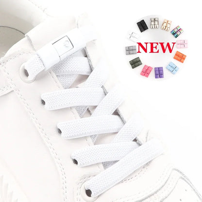 2024 No Tie Elastic Shoe Laces with Press Lock - 8mm Widened Flat Shoelaces for Kids and Adults, Perfect for Sneakers