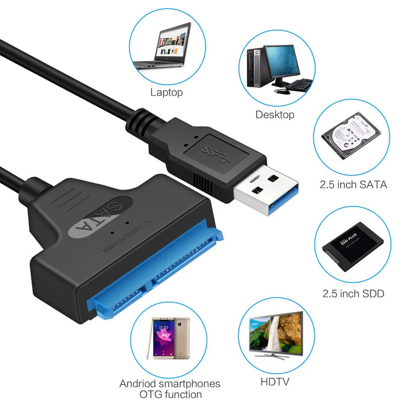 SATA to USB 3.0/2.0 Cable Adapter – 6 Gbps Transfer Speed for 2.5 Inch HDD/SSD – SATA 3 22 Pin to USB 3.0 Cord