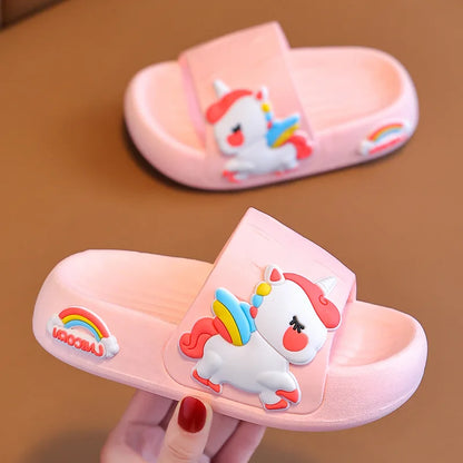 Cartoon Unicorn Flip Flops for Kids - Antislip Summer Slippers with Thick Sole, Ideal for Girls 2-8 Years