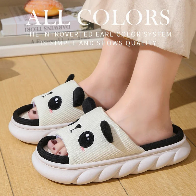 Cute Cartoon Cow Unisex Linen Slippers | Non-Slip Mule Slides for Men and Women | Spring-Summer Home Shoes and Flip Flops for All Seasons