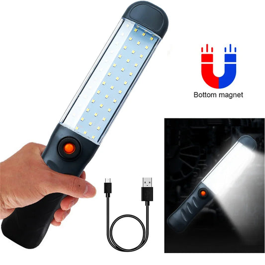 Powerful LED Work Light - Portable USB Rechargeable Camping Lantern with Magnet Hook, Waterproof for Repair & Outdoor Use