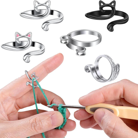 2pcs Adjustable Knitting Crochet Yarn Guide Rings – Finger Holders for Faster Crochet and Sewing