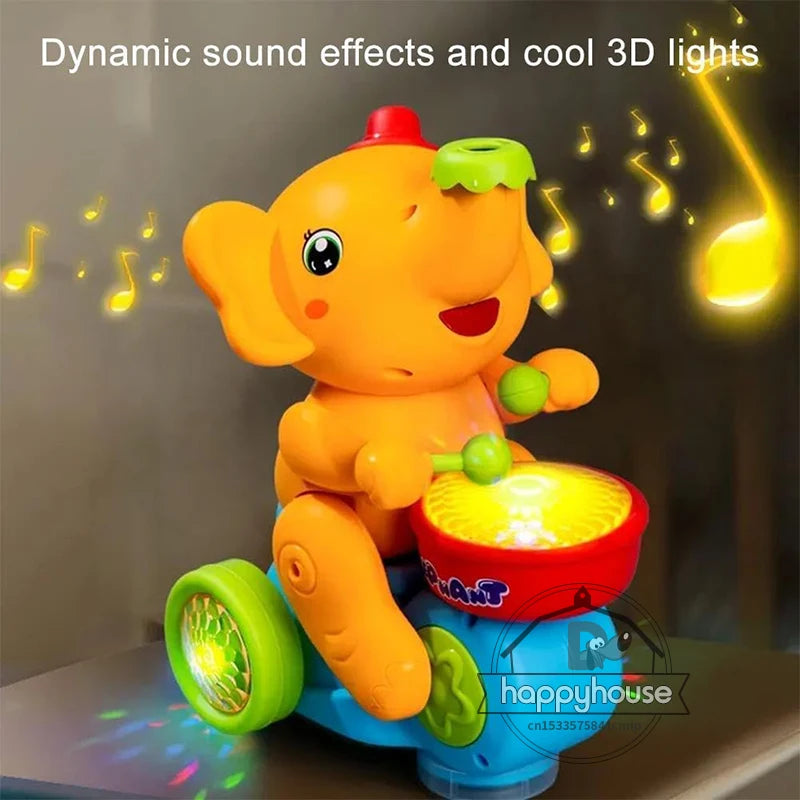 Musical Walking Elephant Drummer Toy with LED Lights - Sensory Learning Educational Toy for Kids