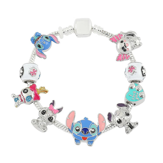 Disney Stitch Inspired Jewelry - Lilo & Stitch Cartoon Bracelet with DIY Pendant and Crystal Beads, Bangle for Women, Ideal Gift