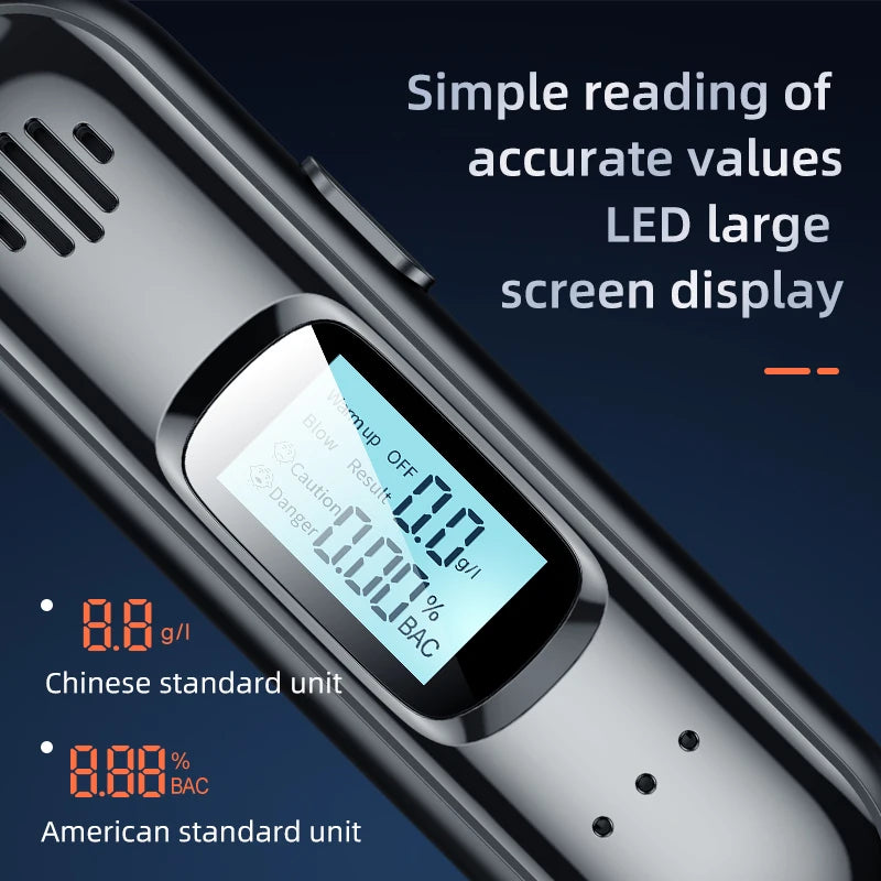 Portable Non-contact Alcohol Tester Breathalyzer | Rechargeable with LED Screen | Digital Display | Automatic Breath Alcohol Test