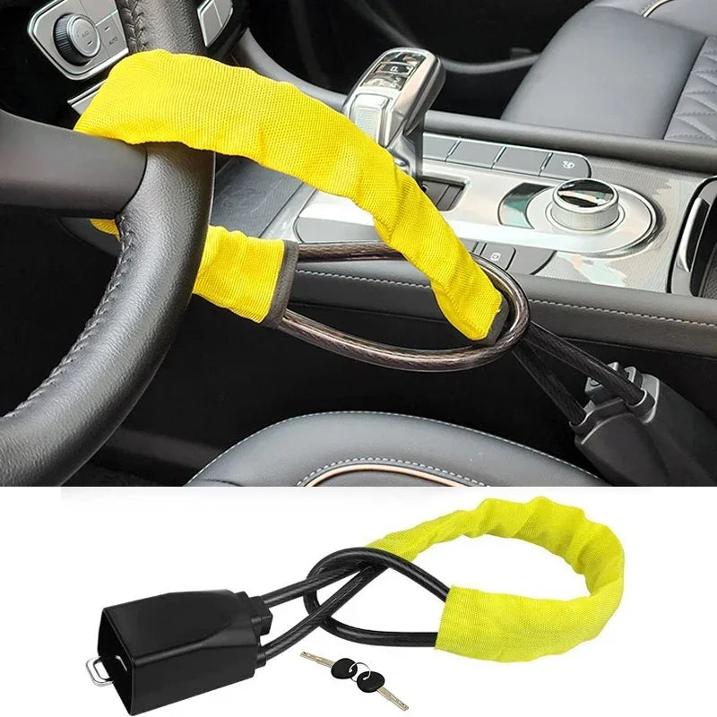 Universal Car Steering Wheel Lock with Seat Belt Buckles - Theft Prevention Anti-Theft Device for Truck SUV Van RV