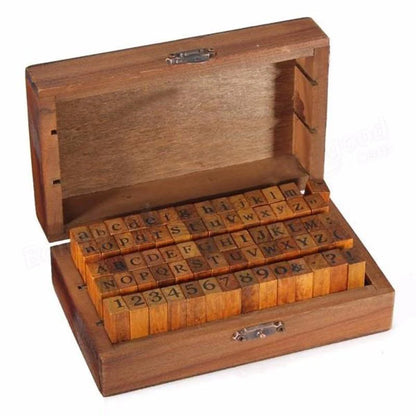 DIY Decorative Seal Orthographic Stamps: Vintage Craft Wooden Box with 70/42/32Pcs English Alphabet Letters