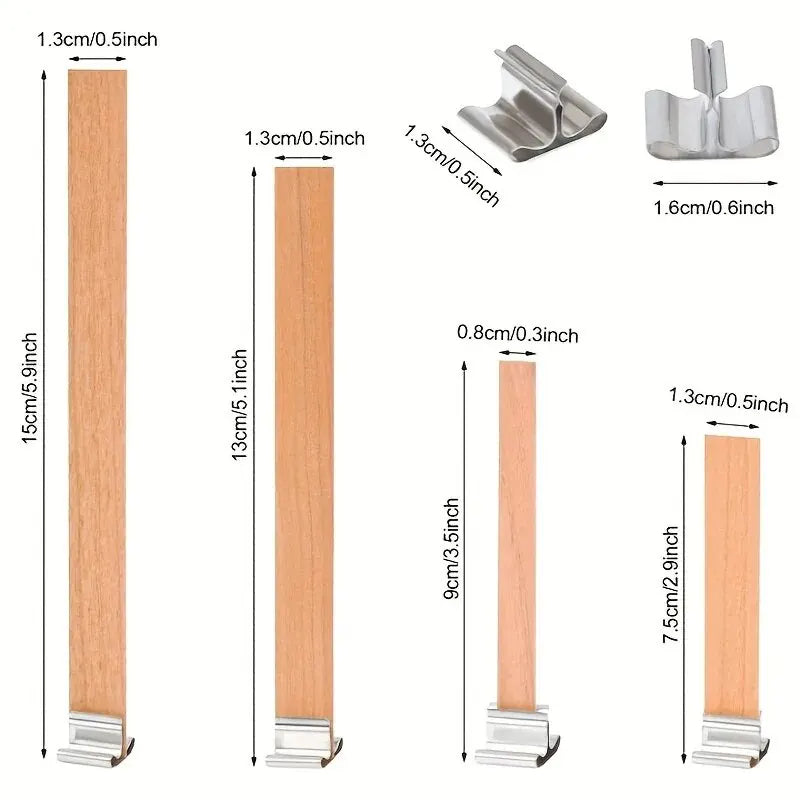 30pcs Premium Wooden Candle Wick Set with Clip Base - Smokeless Wicks for Paraffin & Beeswax Candle Making