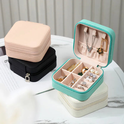 Compact Travel Companion: Portable Mini Jewelry Storage Box - Leather Organizer for Earrings, Necklaces, Rings - Display and Protect Your Jewelry On-The-Go