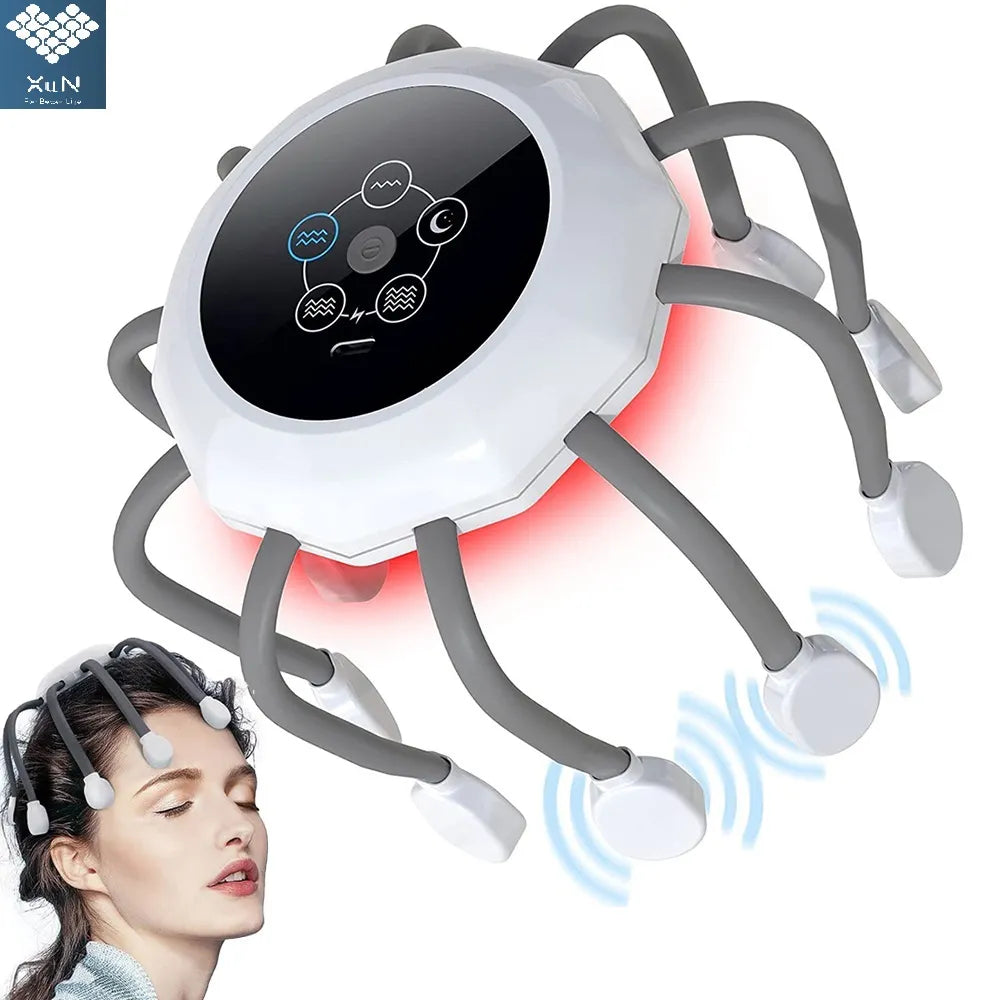 Relax with Electric Scalp Massager: Red Light Vibrator Octopus Head Scratcher - Soothe Stress, Migraine, and Tension - Rechargeable for Convenient Relaxation