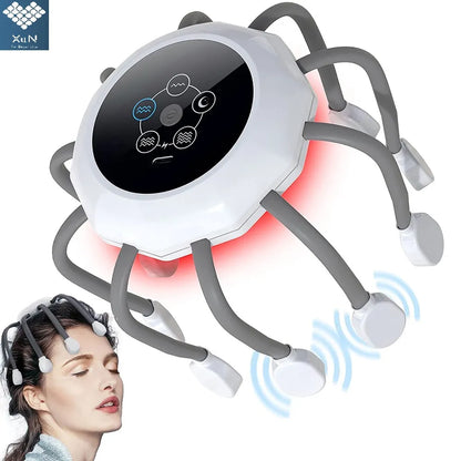 Relax with Electric Scalp Massager: Red Light Vibrator Octopus Head Scratcher - Soothe Stress, Migraine, and Tension - Rechargeable for Convenient Relaxation