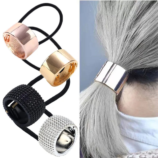 Vintage Metal Ponytail Holder Buckle - Women's Elastic Clip Hair Rope, Fashionable Round Hair Ties Rings - Stylish Headwear Accessory