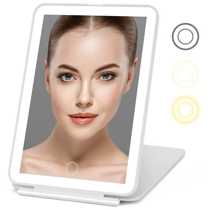 Portable LED Vanity Lamp Makeup Mirror: Folding Touch Screen Cosmetic Mirror with USB Rechargeable LED Lamp - Foldable and Lighted Design