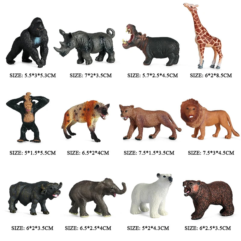 Oenux Montessori Miniature Animal Model Set - Lion, Shark, Horse, Dinosaur Figurines for Educational Play and Zoo-Themed Gifts for Kids