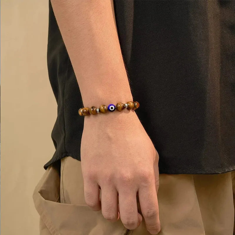 6mm Tiger Eye and Raw Citrine Nugget Bracelet | Empath Protection with Moonstone, Amethyst and Rose Quartz Gemstones