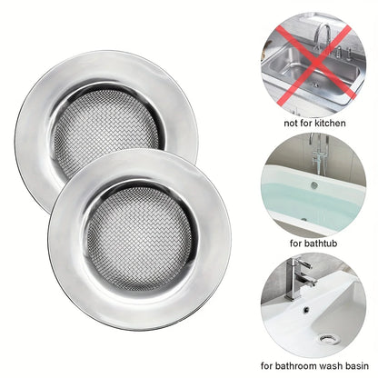 2pcs Stainless Steel Bathtub Strainers - Bathroom Sink Hair Catchers, Shower and Laundry Drain Protectors