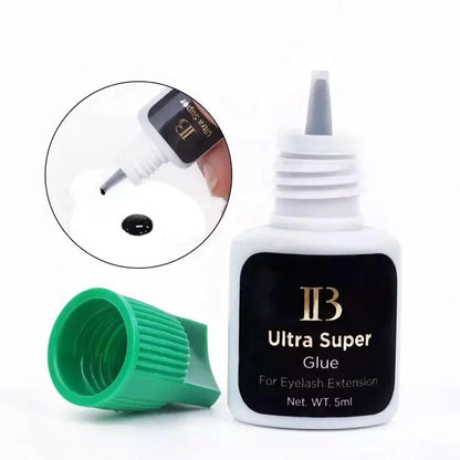 IBeauty IB Ultra Super Glue: Fast-Drying Eyelash Extensions Adhesive - 5ml with Green Cap - False Lash Glue Essential for Makeup Tools