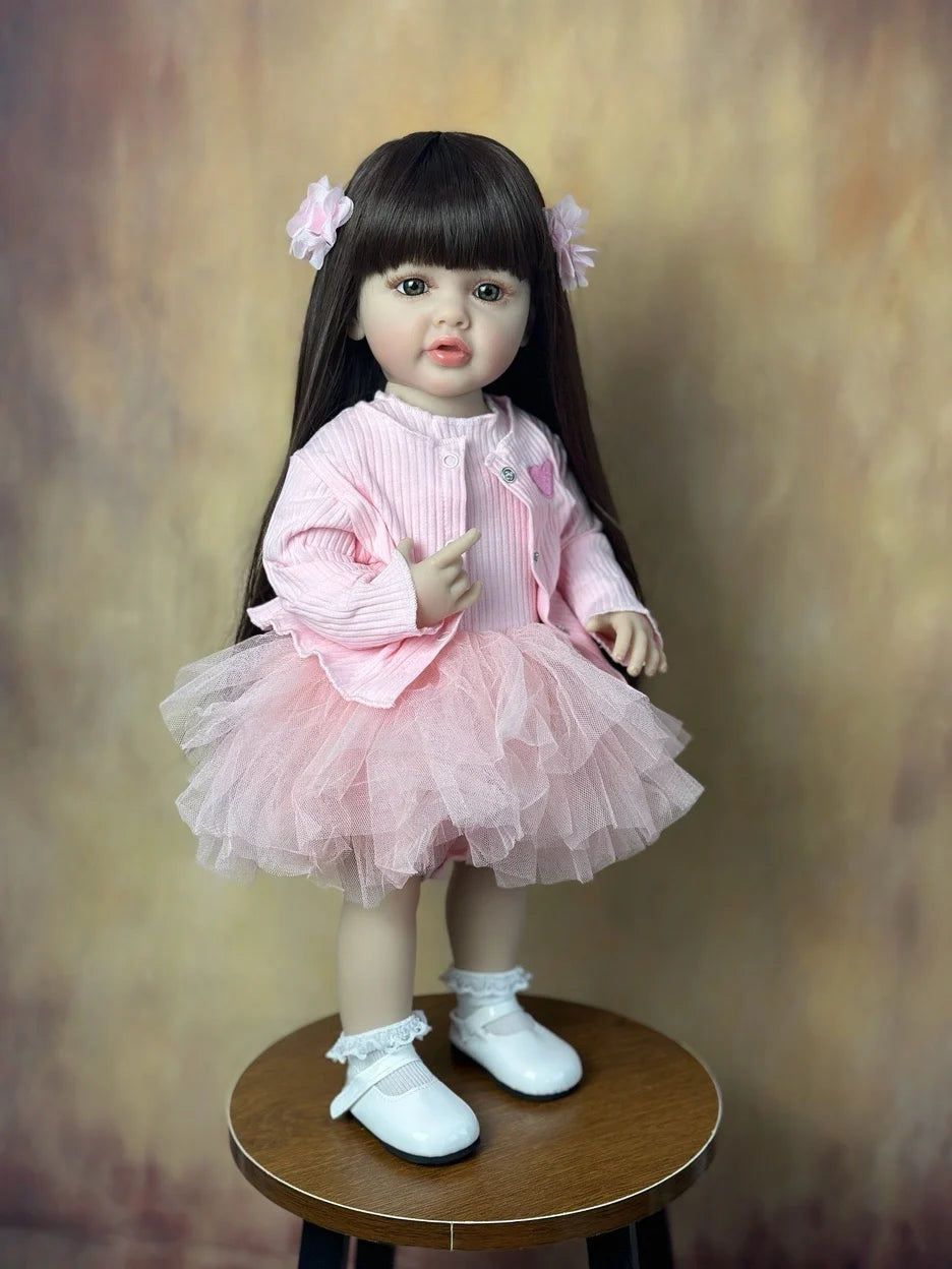 55CM Lifelike Reborn Baby Girl Doll: Full Soft Silicone Body, Can Stand | Perfect Princess Toddler Birthday Gift.  22Inch