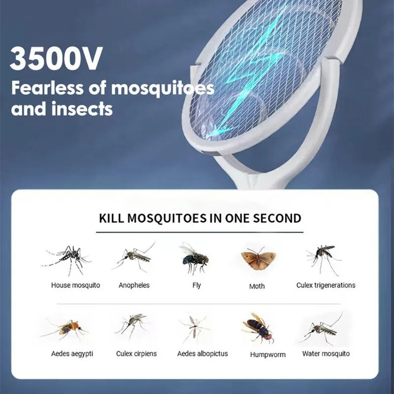 5-in-1 Fast Charging Electric Mosquito Swatter – Battery Powered Bug Zapper, Safety Insulated Lamp, Adjustable ABS Racket