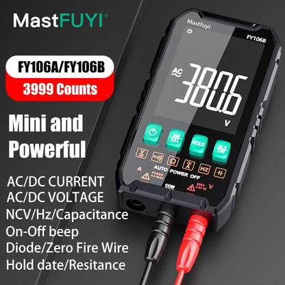 MASTFUYI Mini Digital Multimeter – Smart Electrician Tester for DC/AC Voltage, Capacitance, Ohm, Hz, NCV, Professional Multitester