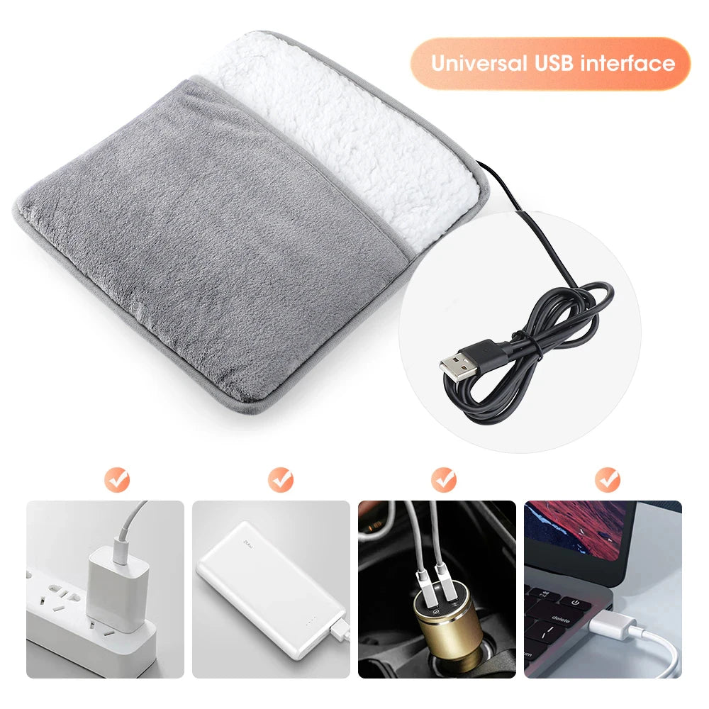 Winter USB Charging Electric Foot Heating Pad - Universal Soft Plush, Washable Foot Warmer Heater Mat for Household