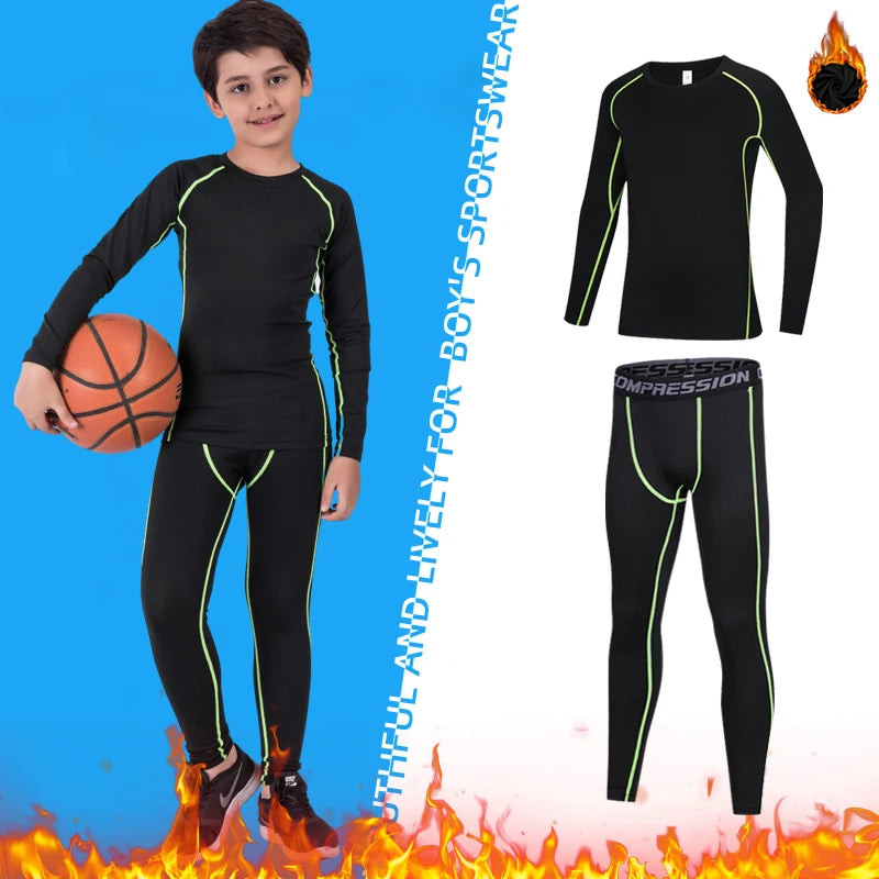 Kids Fitness Tracksuit - Youth Warm Pants and Tops, Compression Sports Clothes for Boys, Running and Basketball Sportswear