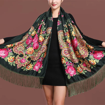 2024 Designer Print Shawls for Women - Winter Scarf Pashmina with Floral Design, Warm Hijab Wraps, Bufandas Foulard, Travel Stoles